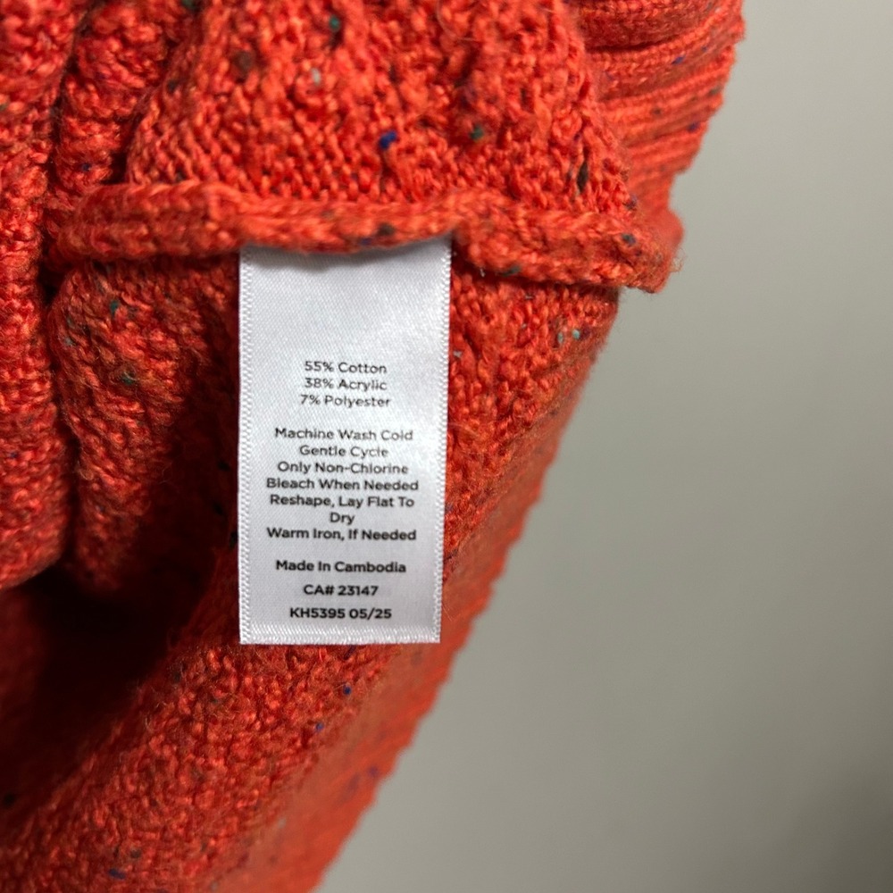 Talbots Sweater S Orange Split Mock Neck Birdseye Textured Knit Autumn Cozy - Picture 6 of 9